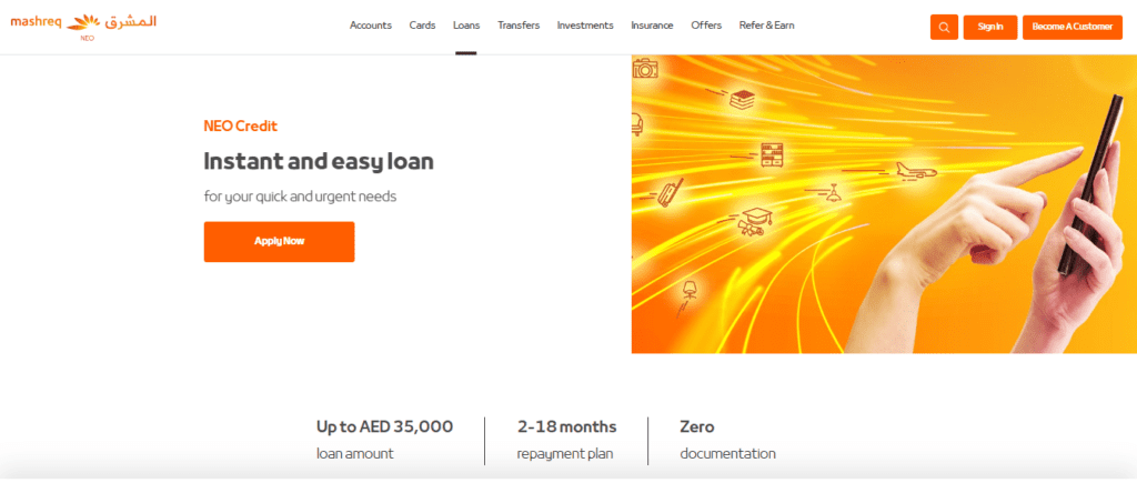 mashreq neo instant cash loan app